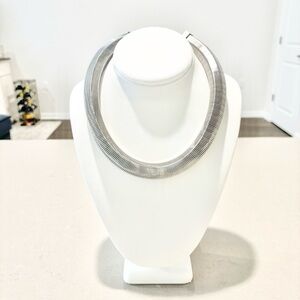 Silver Statement Collar Necklace Modern Ribbed Choker Bold Fashion New